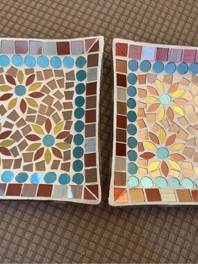 Pair of Mosaic Tile Trivet / Decorative Hot Plate – Floral Design
